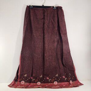 Wildroot Linen Maxi Skirt Size XL Red Floral